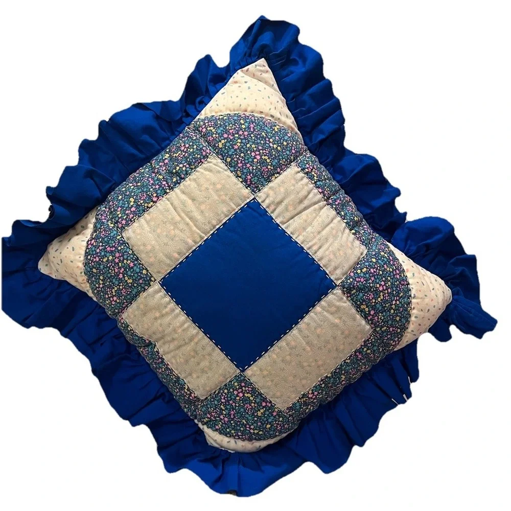 2 Handmade Vtg 80's Patchwork‎ Quilted Throw Pillow Cover Kitsch Whimsy Novelty